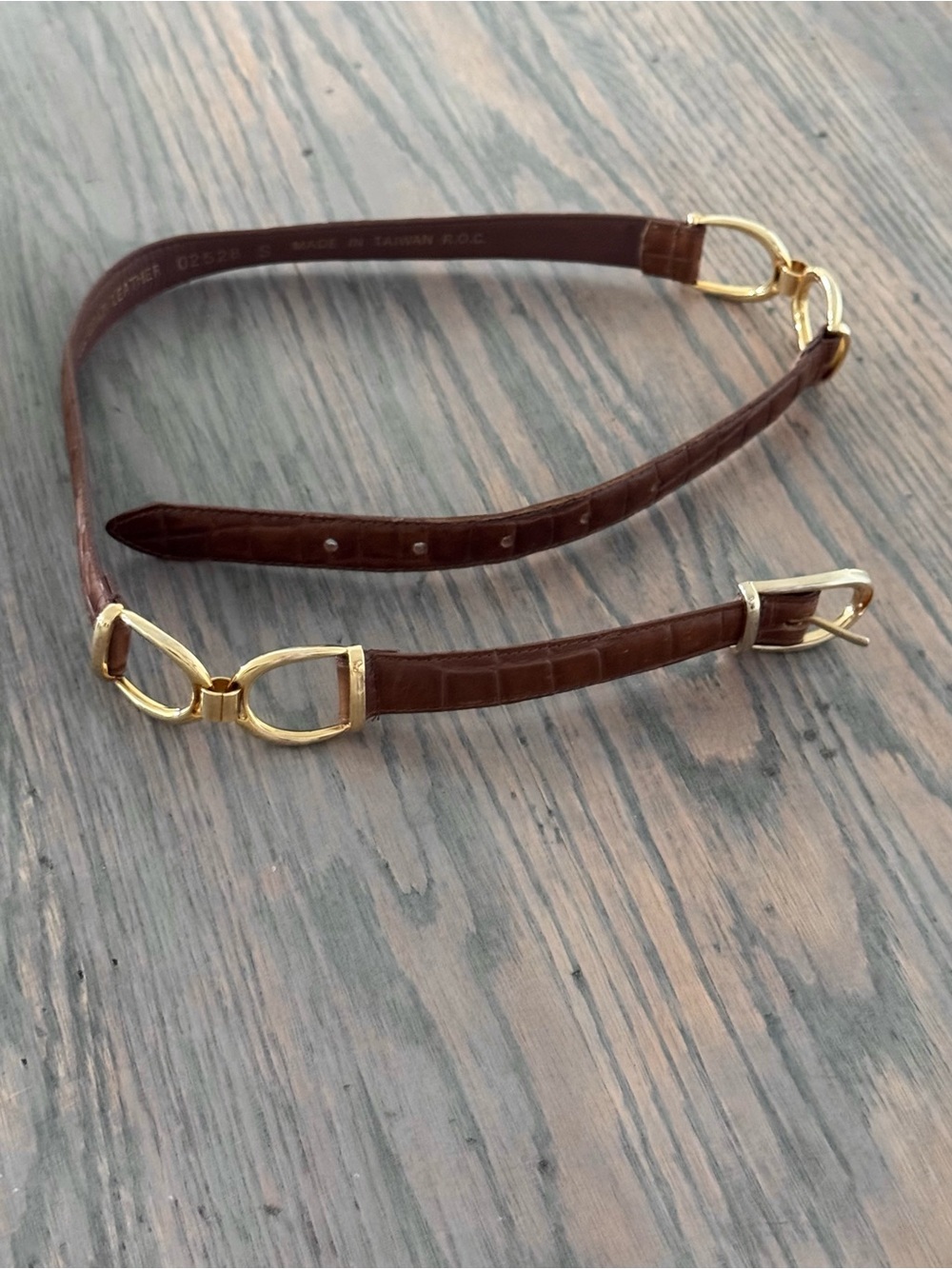 Women's crocodile embossed Belt with Gold Horsebit Accents